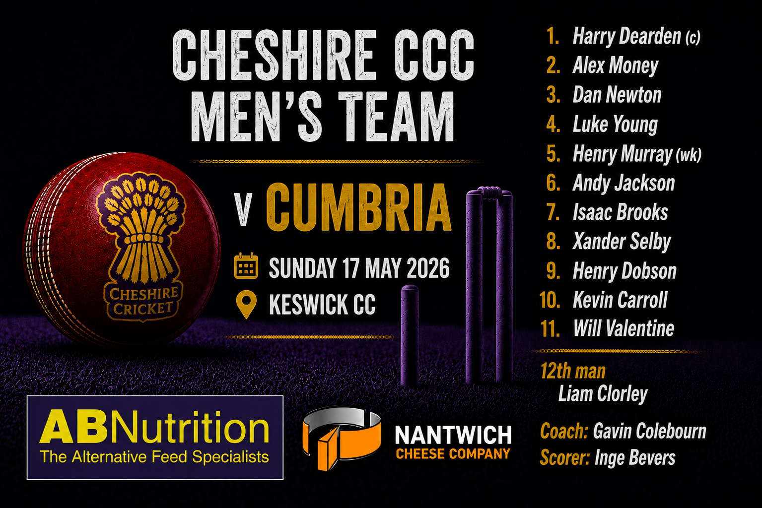 Men’s squad v Cumbria 17 May (Keswick CC)