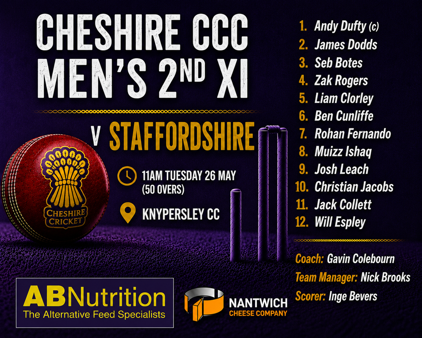 Cheshire 2s in Staffordshire, Tuesday 26 May