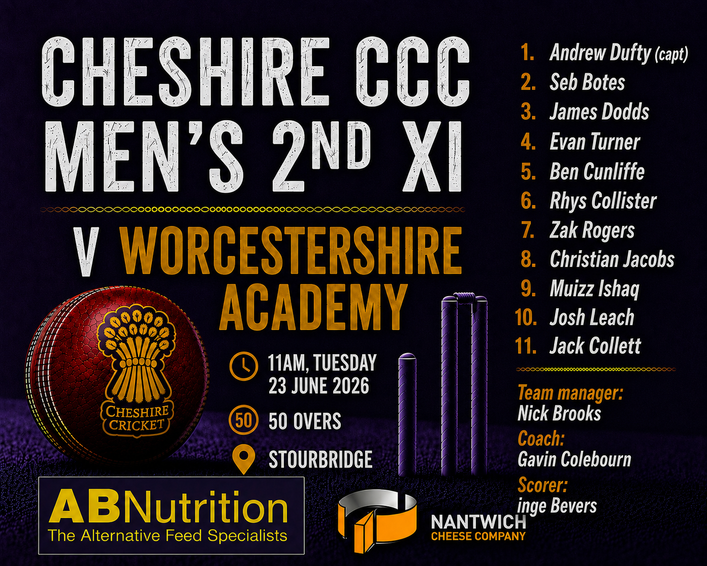 2s go to Worcestershire this Tuesday (23rd)