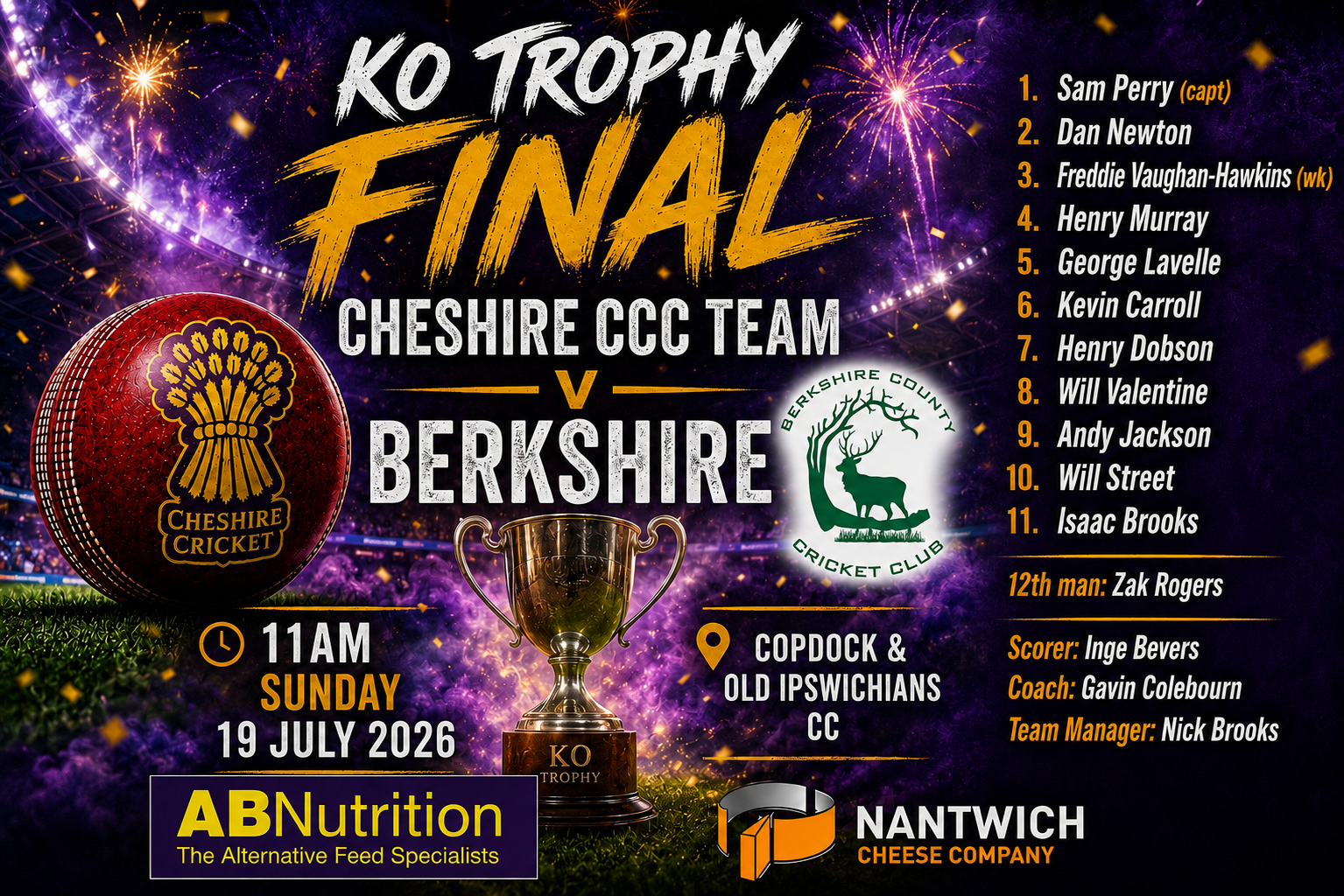 Cheshire Team - KO Trophy Final, 11am Sunday 19 July